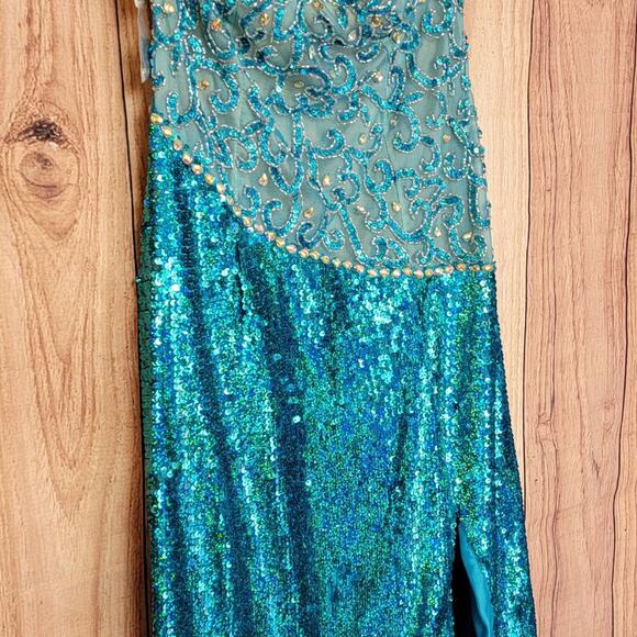NWT Panoply Turquoise Blue Sequin Gown, Style # 14569, Sz 6 - Picture 3 of 11